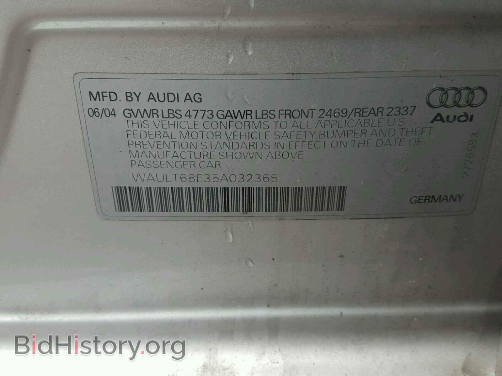 2005 AUDI A4 - VIN: WAULT68E35A032365 - Фото 10