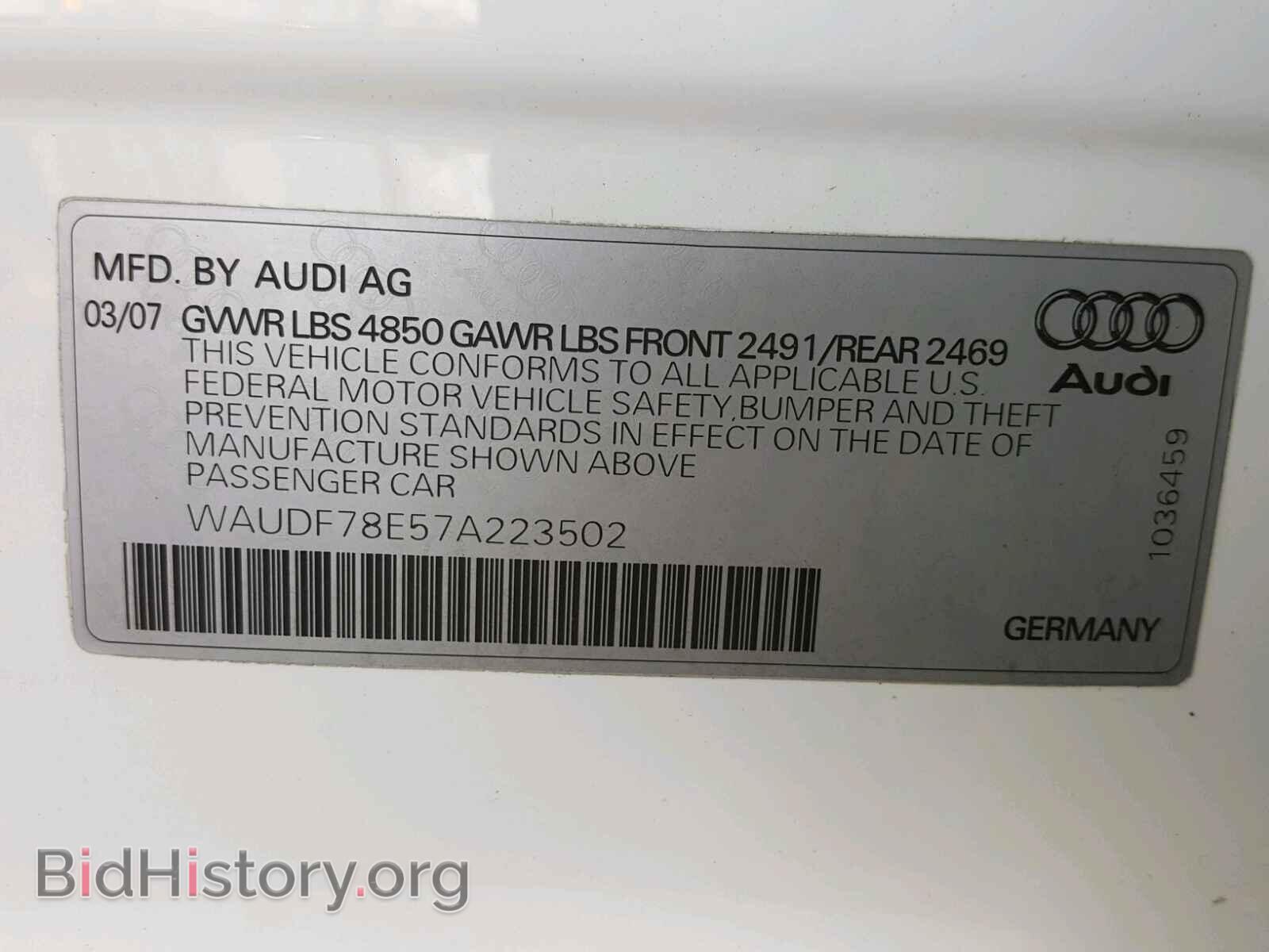 2007 AUDI A4 - VIN: WAUDF78E57A223502 - Photo 10