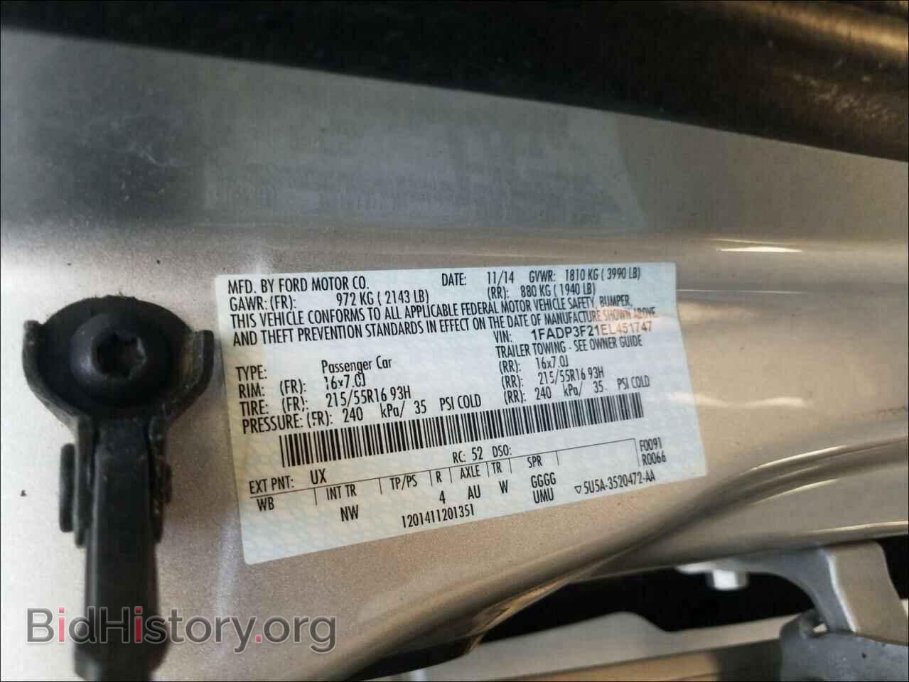 2014 FORD FOCUS - VIN: 1FADP3F21EL451747 - Фото 10