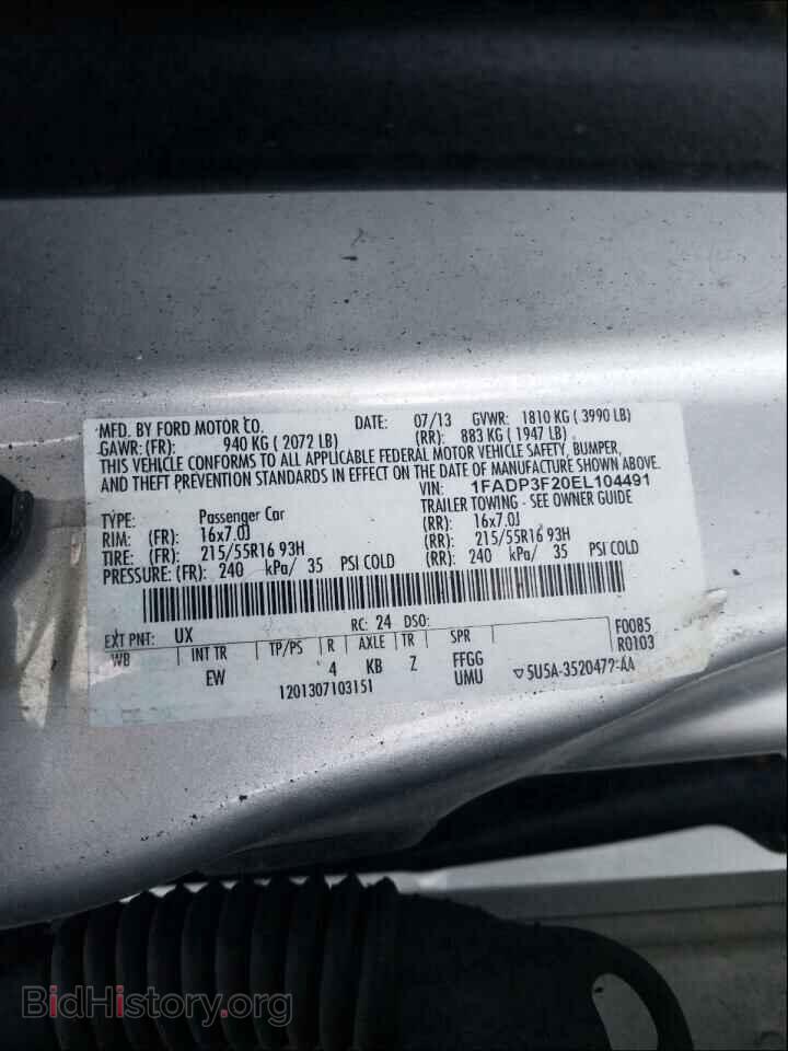 2014 FORD FOCUS - VIN: 1FADP3F20EL104491 - Фото 10
