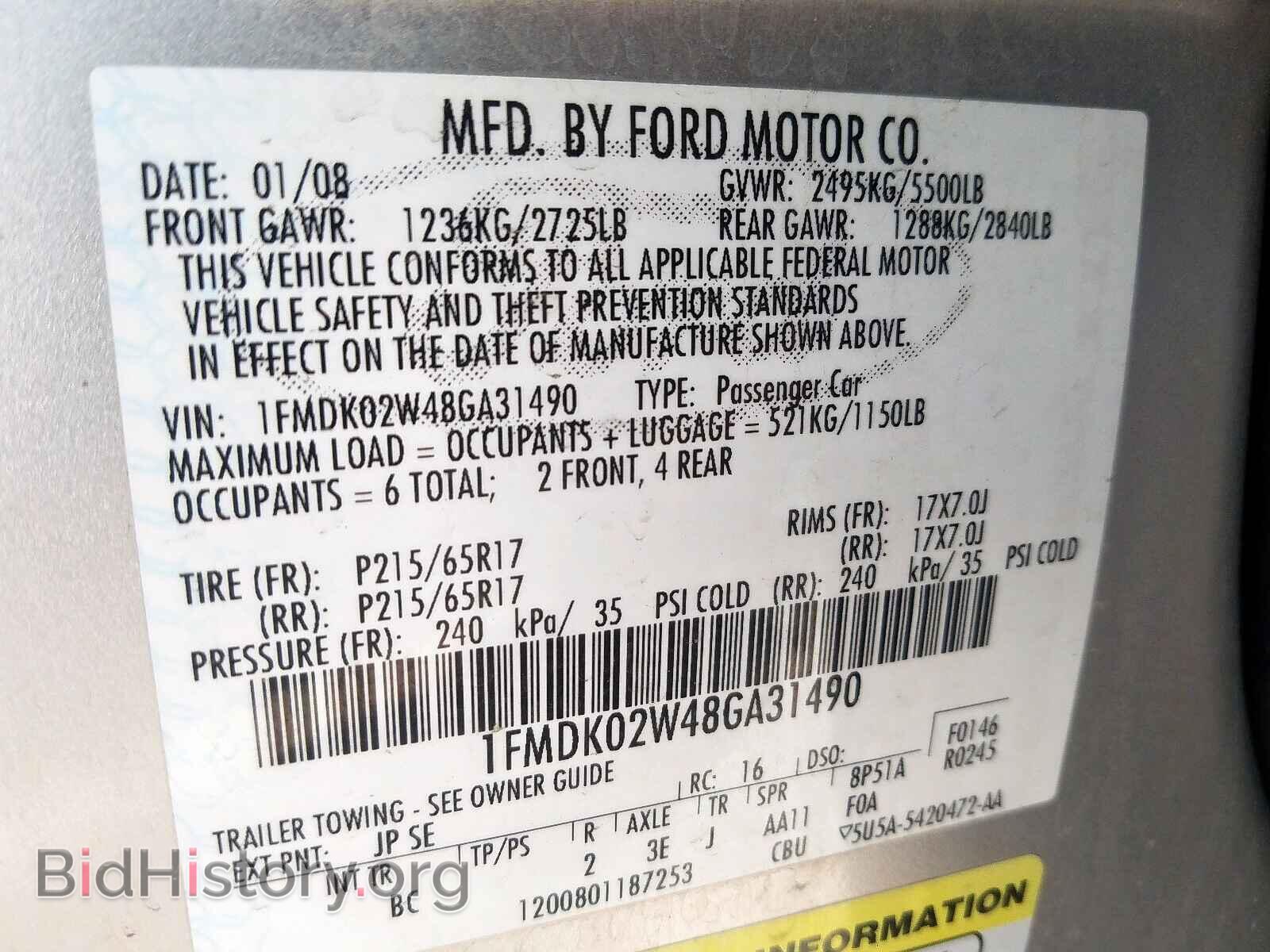 2008 FORD TAURUS - VIN: 1FMDK02W48GA31490 - Photo 10