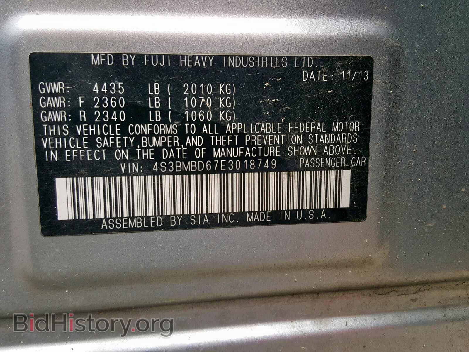 2014 SUBARU LEGACY - VIN: 4S3BMBD67E3018749 - Фото 10