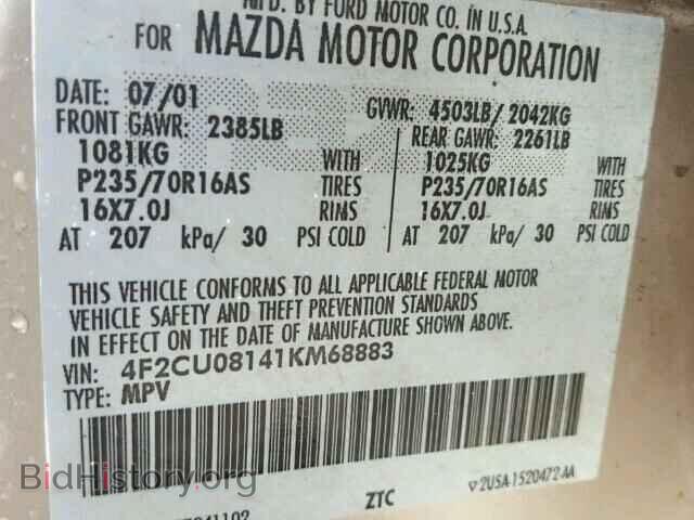 2001 MAZDA TRIBUTE - VIN: 4F2CU08141KM68883 - Фото 10