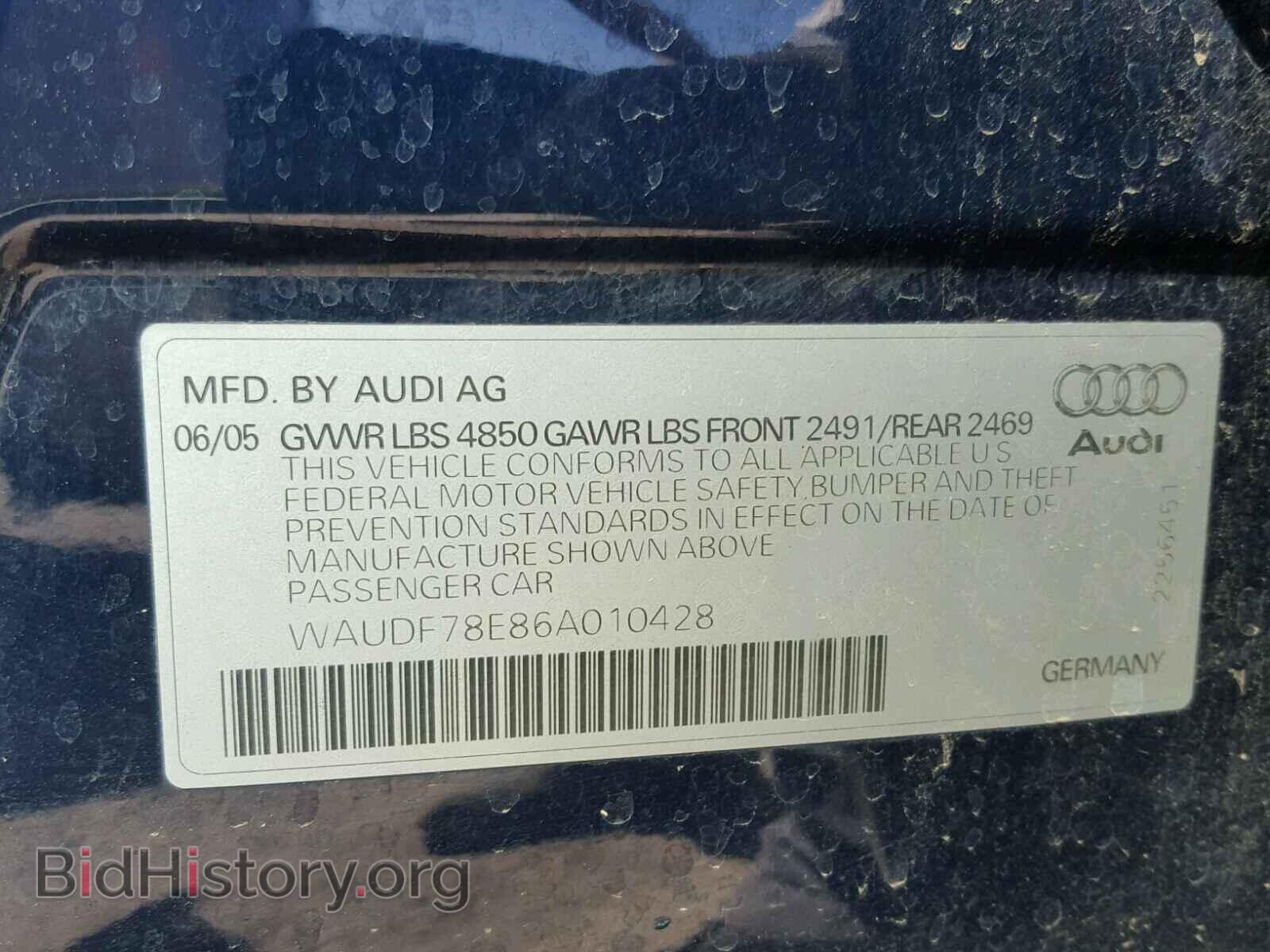 2006 AUDI A4 - VIN: WAUDF78E86A010428 - Фото 10