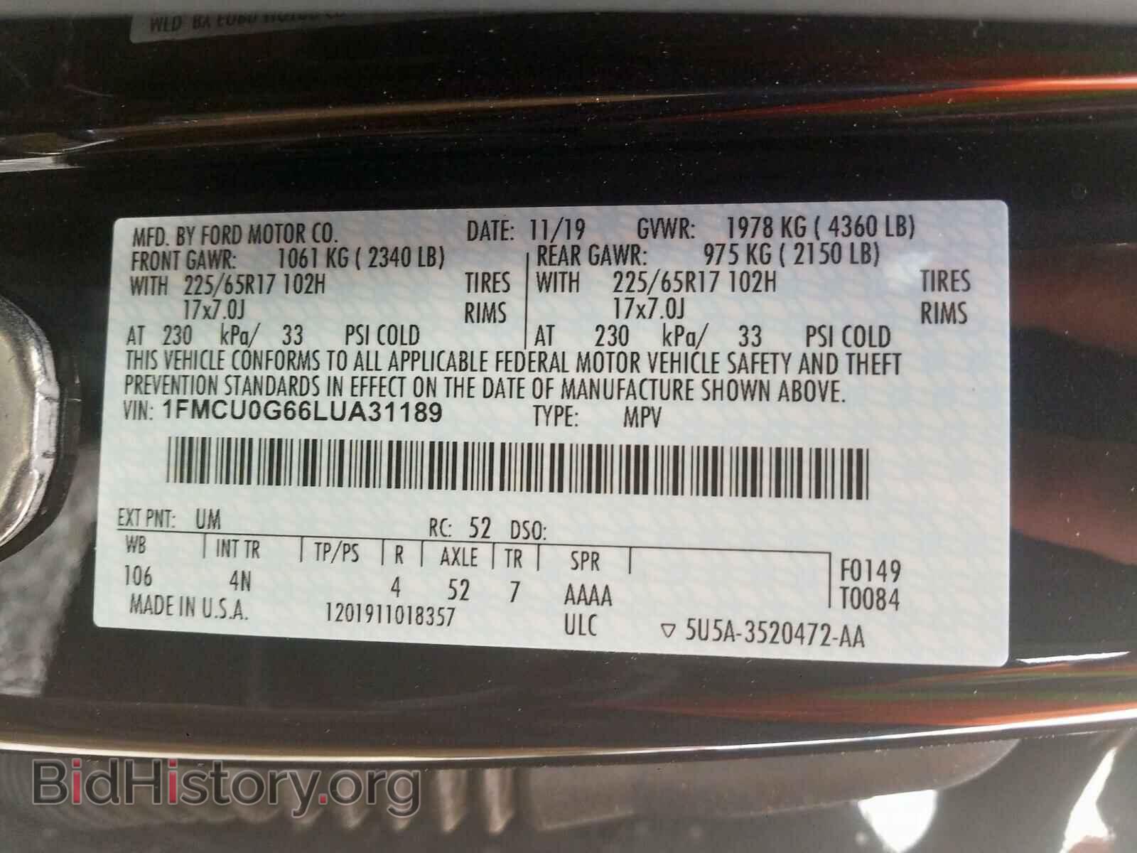 2020 FORD ESCAPE - VIN: 1FMCU0G66LUA31189 - Photo 10