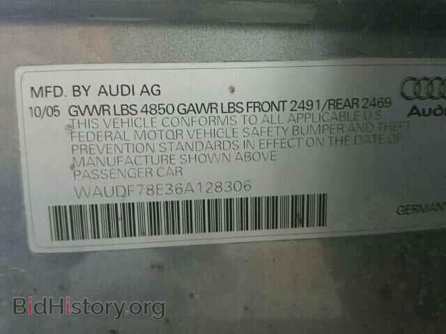 2006 AUDI A4 - VIN: WAUDF78E36A128306 - Фото 10