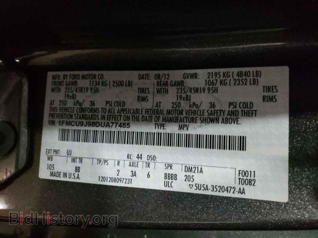 2013 FORD ESCAPE - VIN: 1FMCU9J98DUA77485 - Фото 10