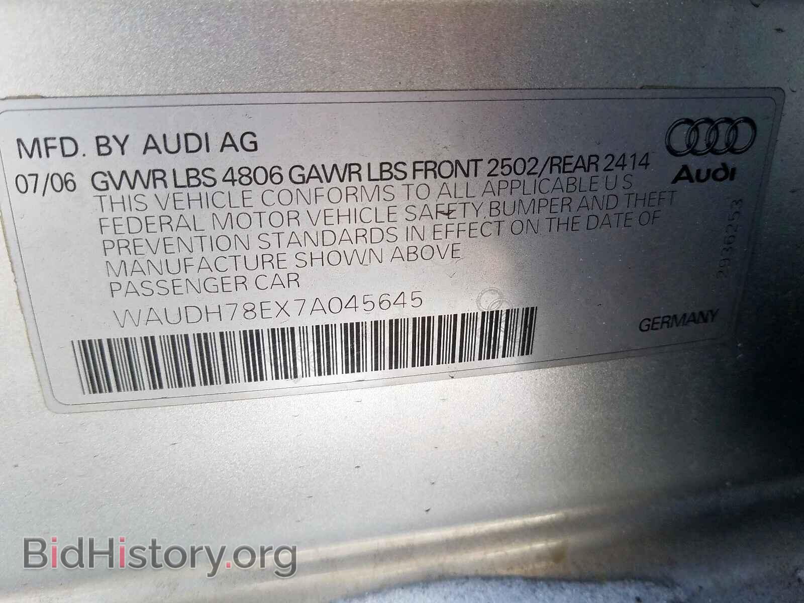 2007 AUDI A4 - VIN: WAUDH78EX7A045645 - Фото 10