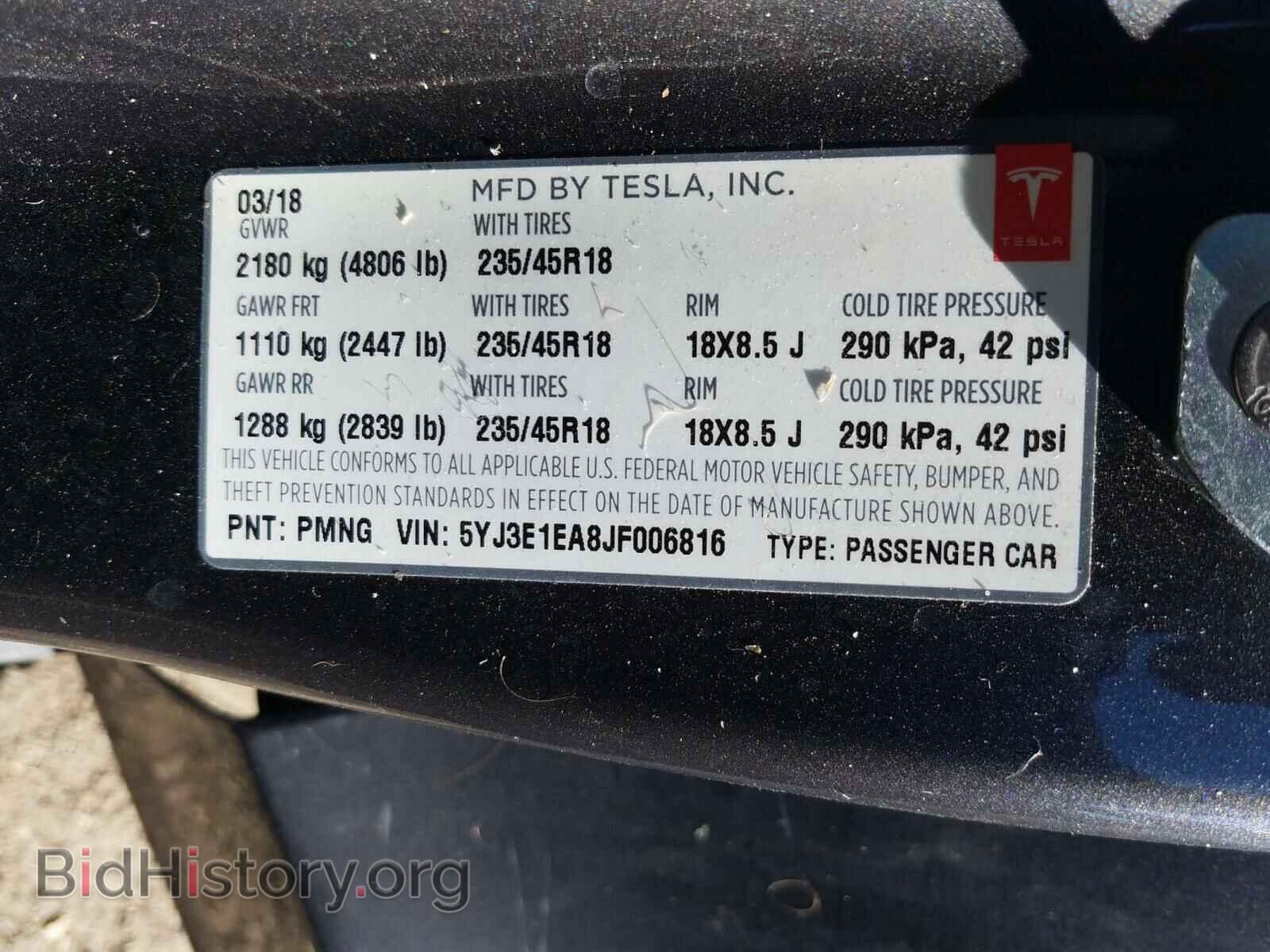 2018 TESLA MODEL 3 - VIN: 5YJ3E1EA8JF006816 - Photo 10
