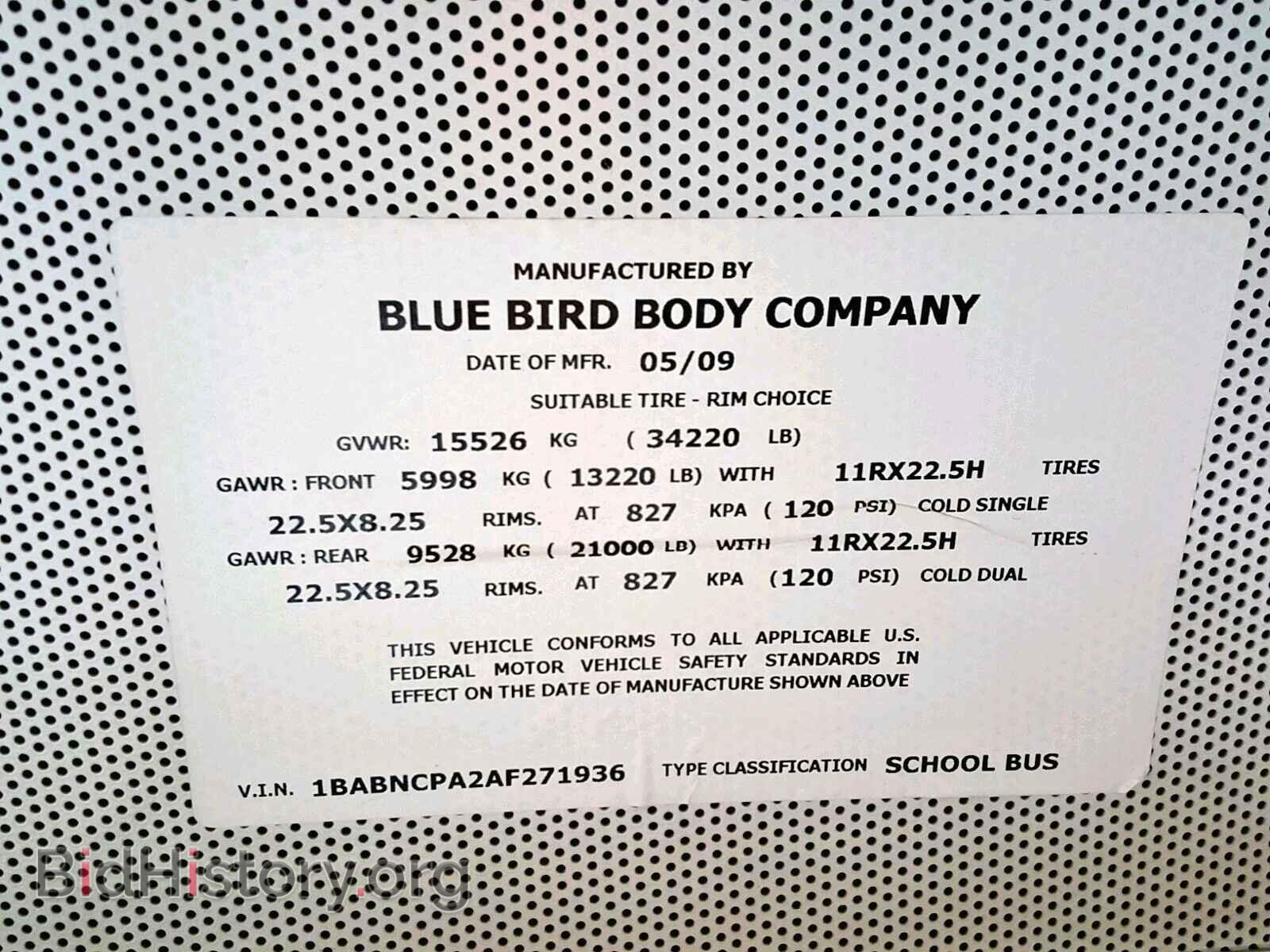 2010 BLUE BIRD ALL MODELS - VIN: 1BABNCPA2AF271936 - Фото 10