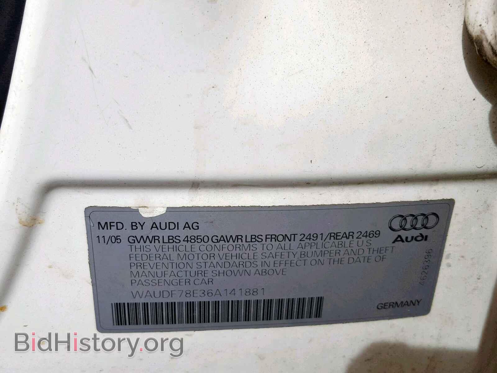 2006 AUDI A4 - VIN: WAUDF78E36A141881 - Фото 10