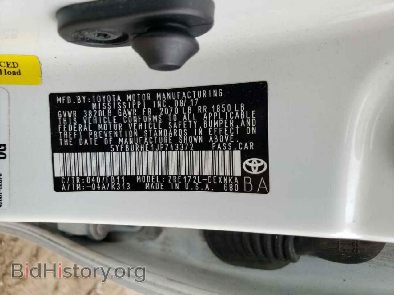 2018 TOYOTA COROLLA - VIN: 5YFBURHE1JP743372 - Фото 10