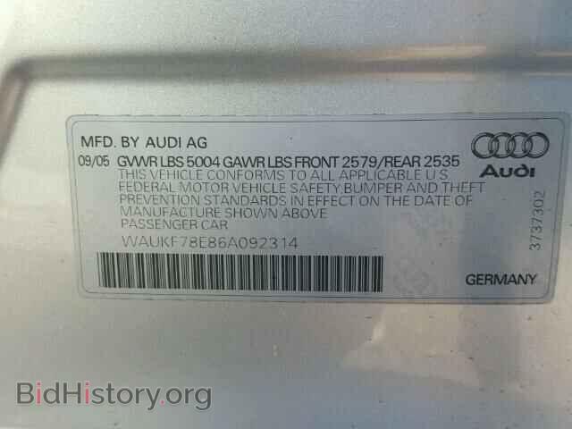 2006 AUDI A4 - VIN: WAUKF78E86A092314 - Фото 10