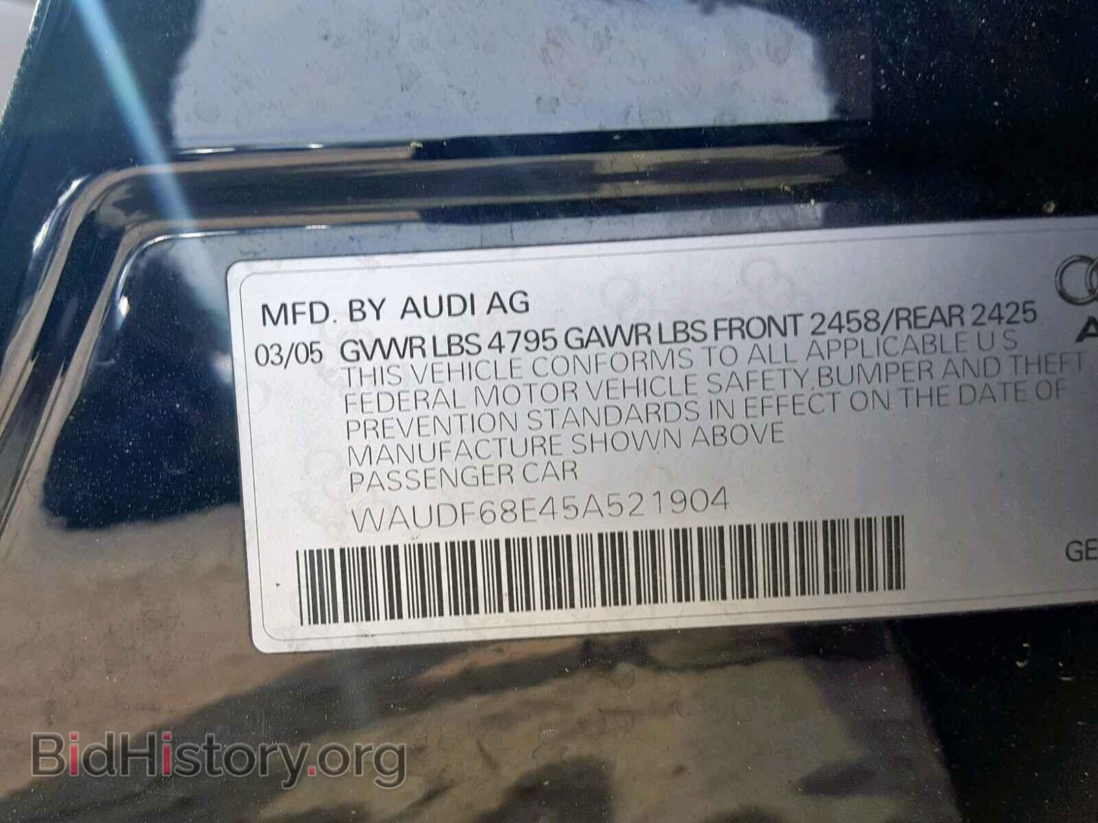 2005 AUDI A4 - VIN: WAUDF68E45A521904 - Фото 10
