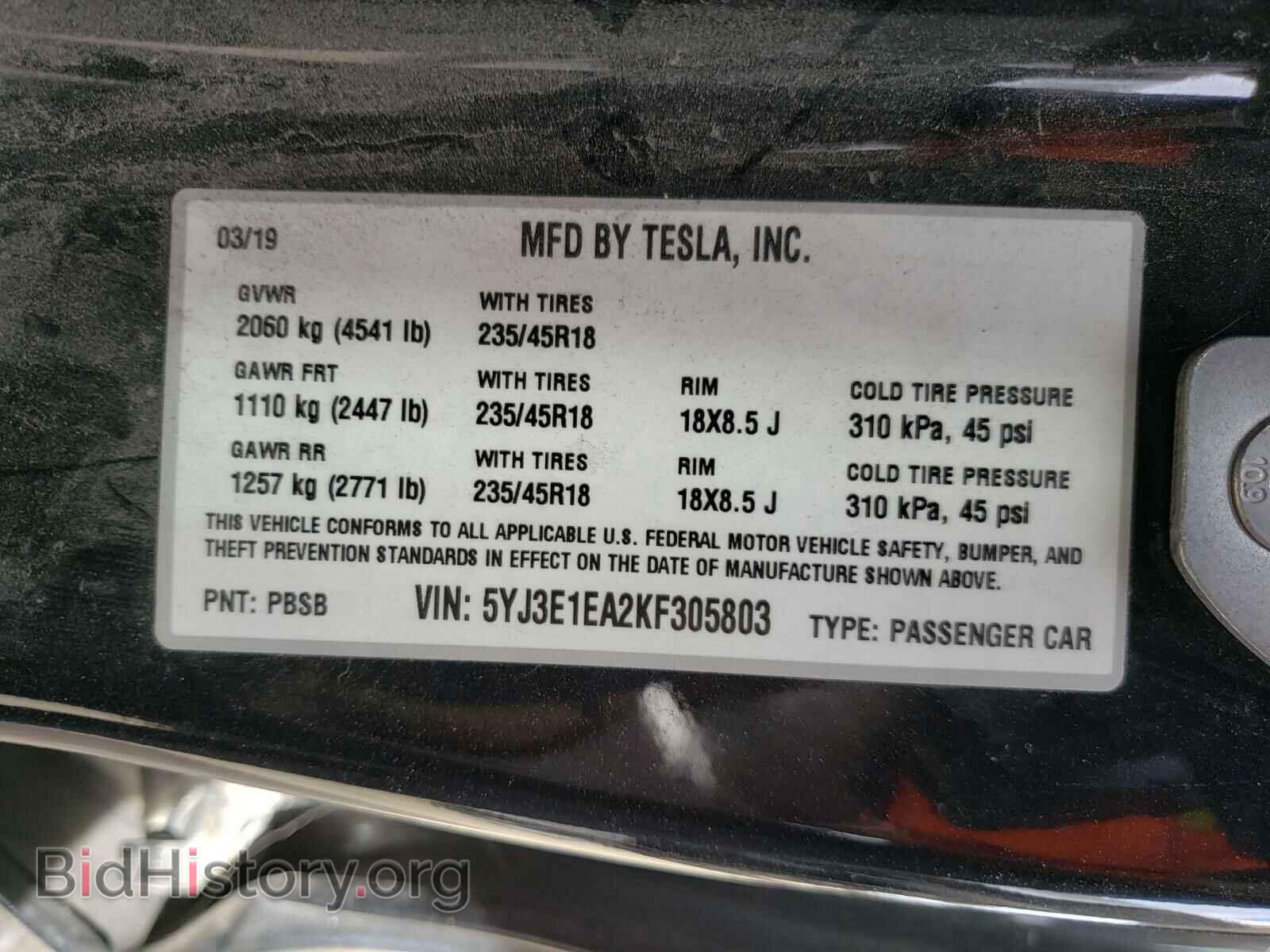 2019 TESLA MODEL 3 - VIN: 5YJ3E1EA2KF305803 - Фото 10