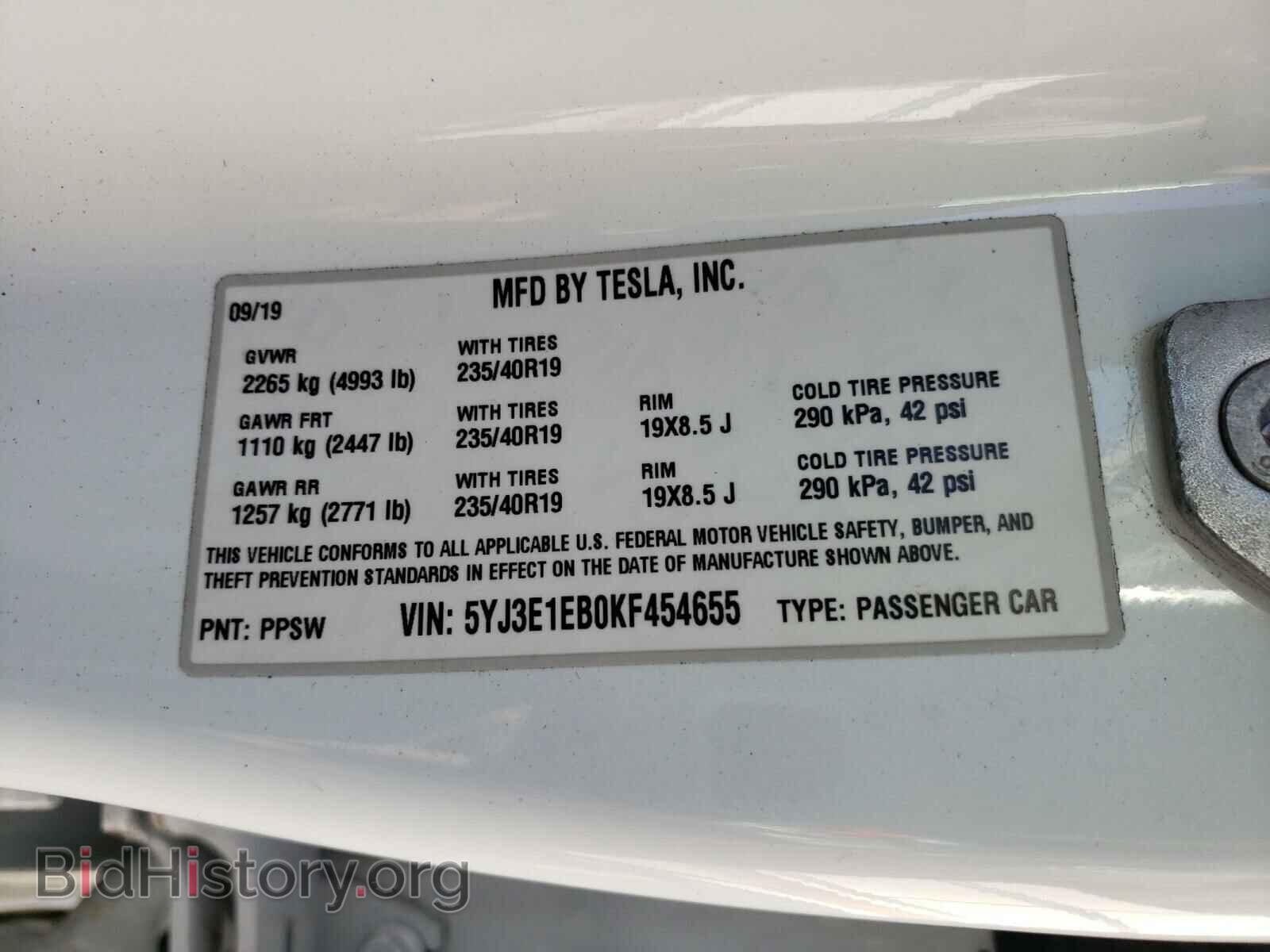 2019 TESLA MODEL 3 - VIN: 5YJ3E1EB0KF454655 - Photo 10