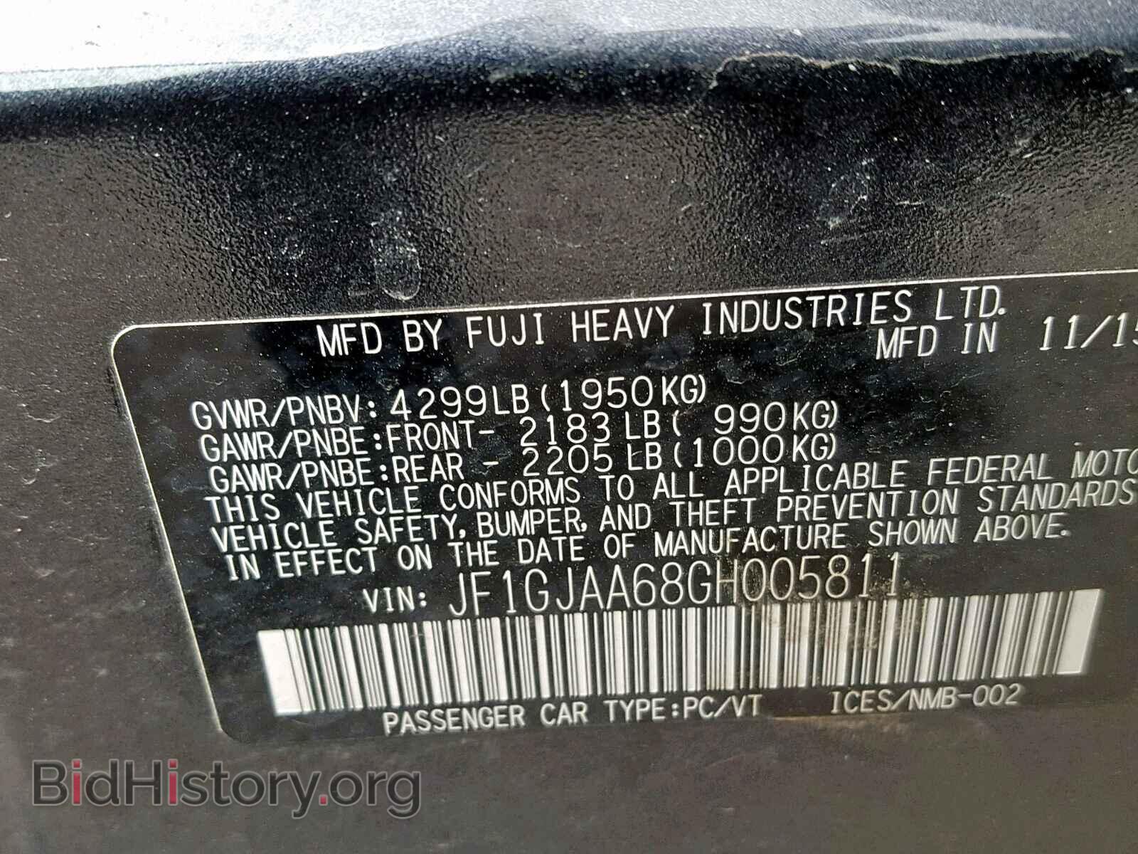 2016 SUBARU IMPREZA - VIN: JF1GJAA68GH005811 - Фото 10