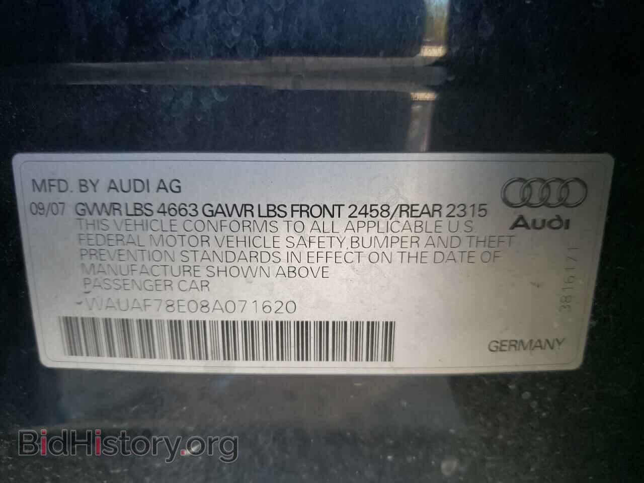 2008 AUDI A4 - VIN: WAUAF78E08A071620 - Фото 10