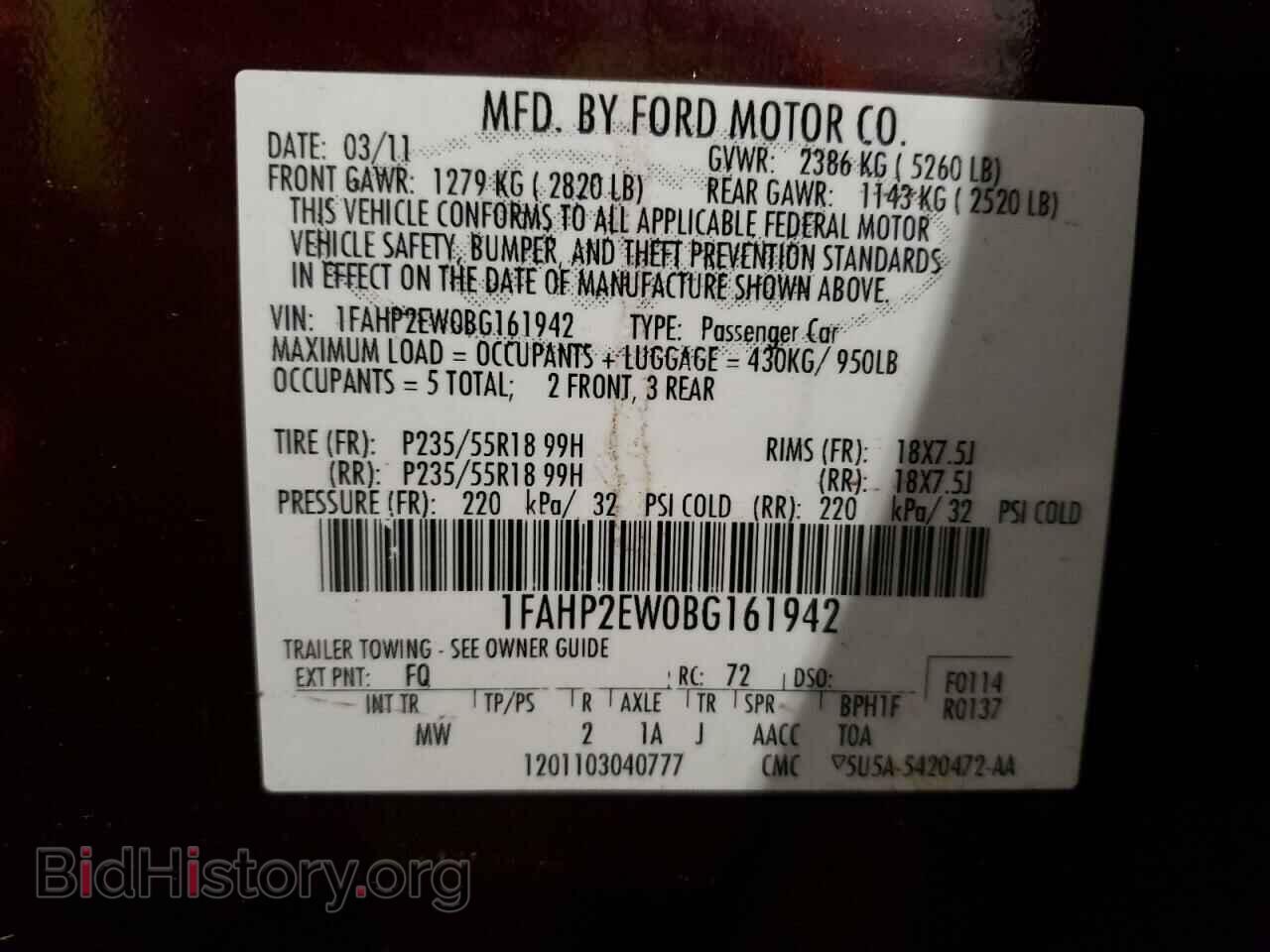 2011 FORD TAURUS - VIN: 1FAHP2EW0BG161942 - Photo 10