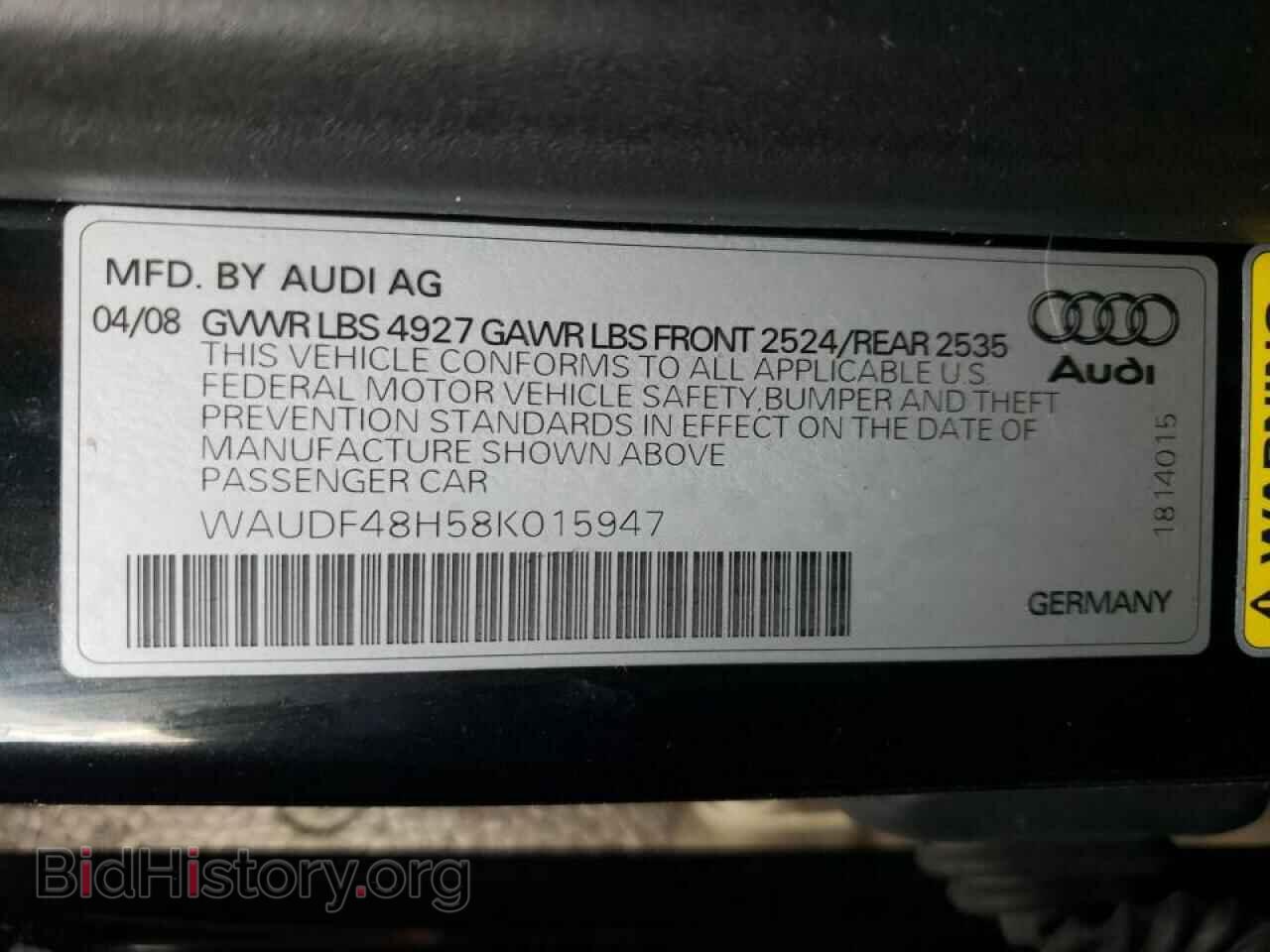 2008 AUDI A4 - VIN: WAUDF48H58K015947 - Фото 10