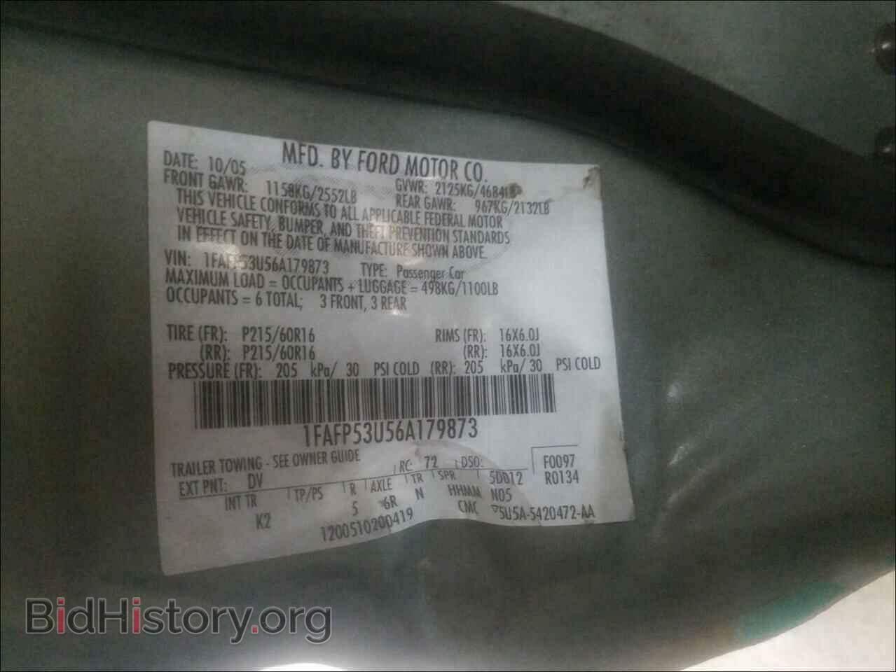 2006 FORD TAURUS - VIN: 1FAFP53U56A179873 - Фото 10
