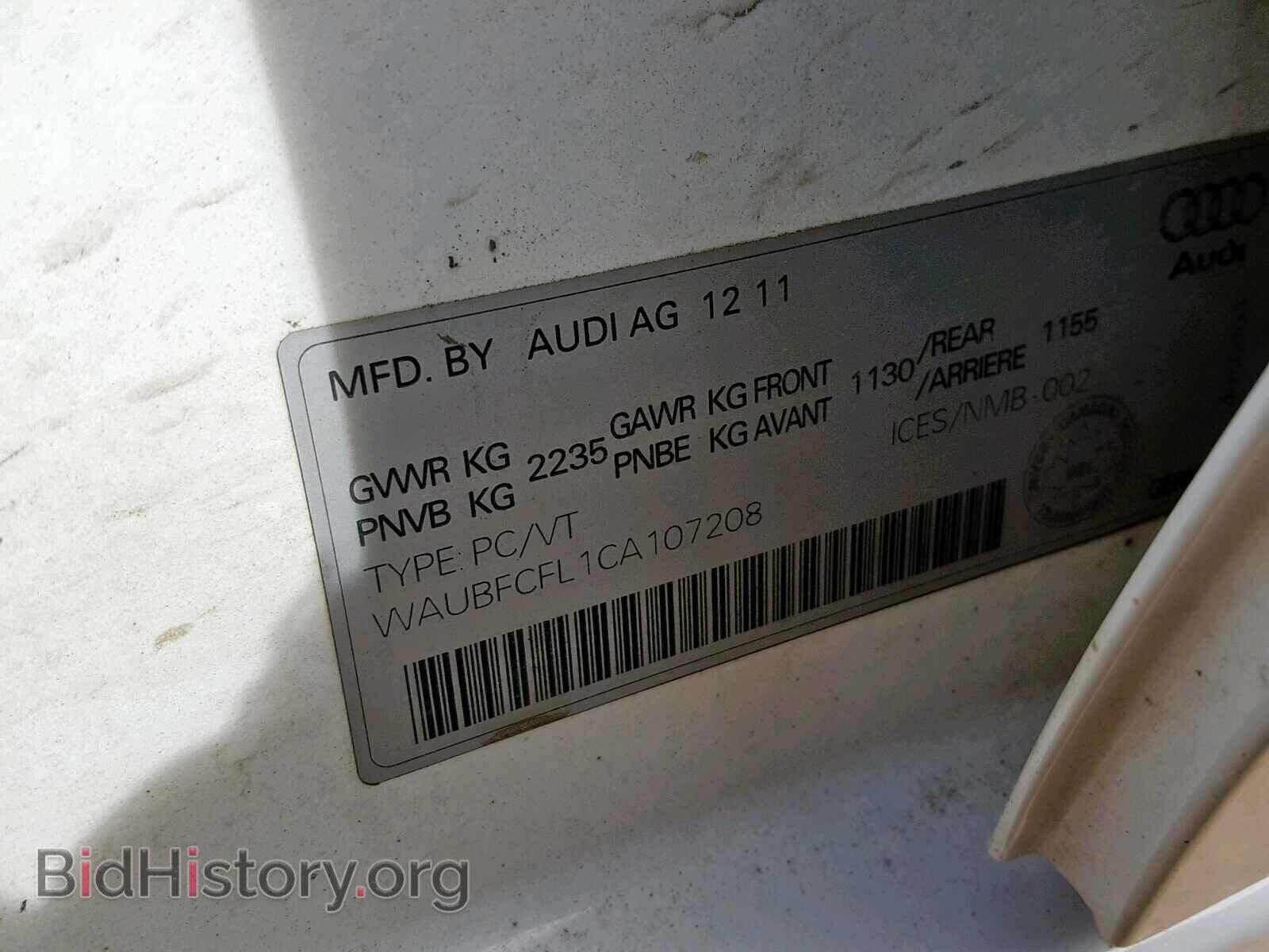 2012 AUDI A4 - VIN: WAUBFCFL1CA107208 - Фото 10