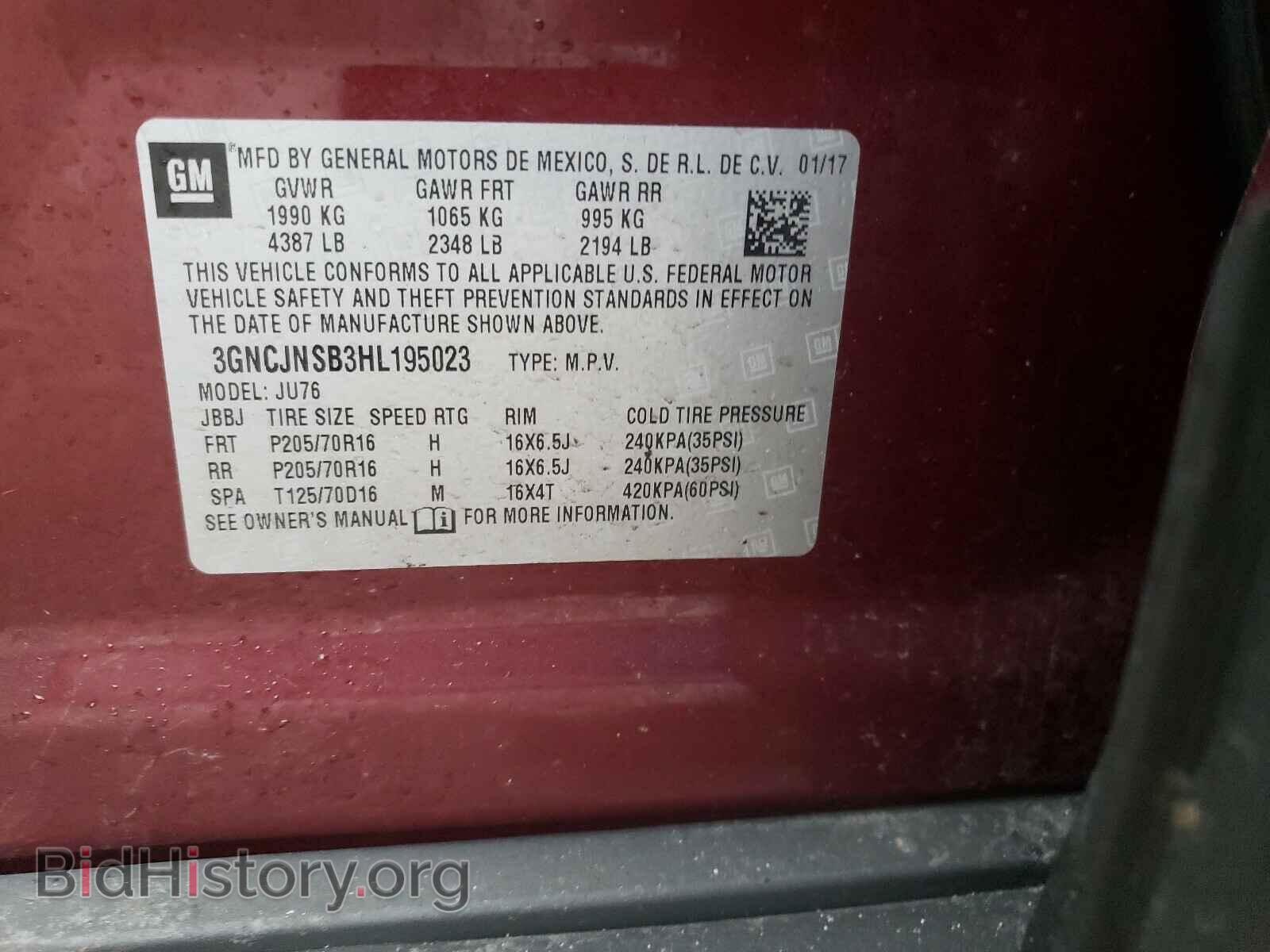 2017 CHEVROLET TRAX - VIN: 3GNCJNSB3HL195023 - Photo 10