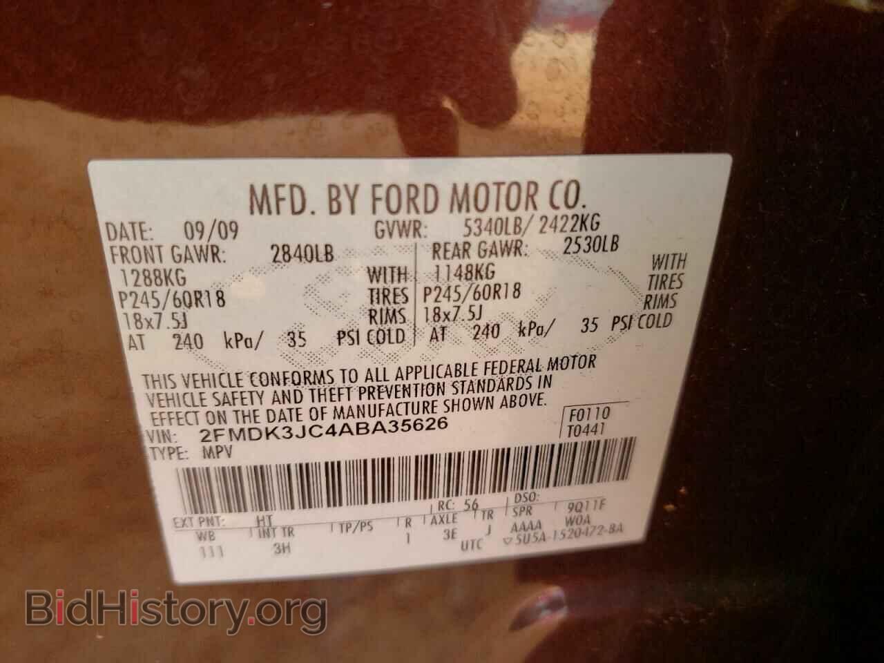 2010 FORD EDGE - VIN: 2FMDK3JC4ABA35626 - Фото 10