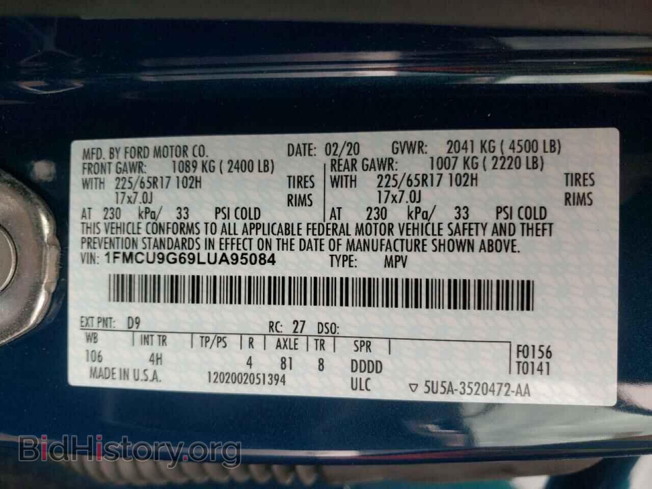 2020 FORD ESCAPE - VIN: 1FMCU9G69LUA95084 - Фото 10