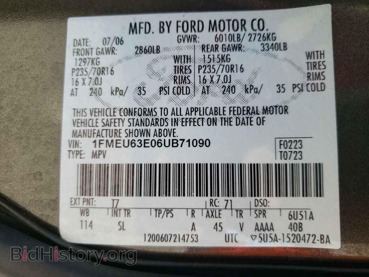 2006 FORD EXPLORER - VIN: 1FMEU63E06UB71090 - Фото 10
