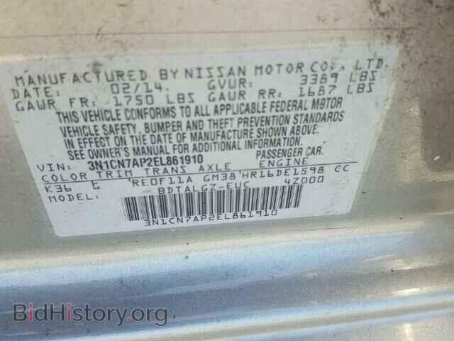 2014 NISSAN VERSA - VIN: 3N1CN7AP2EL861910 - Фото 10