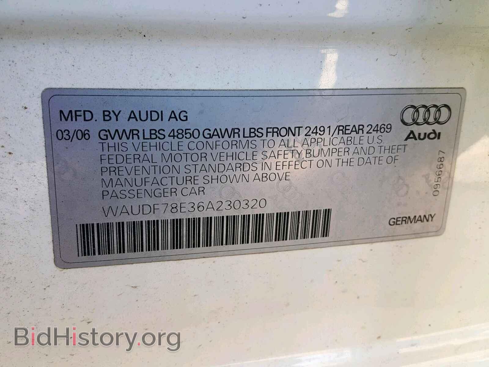 2006 AUDI A4 - VIN: WAUDF78E36A230320 - Фото 10