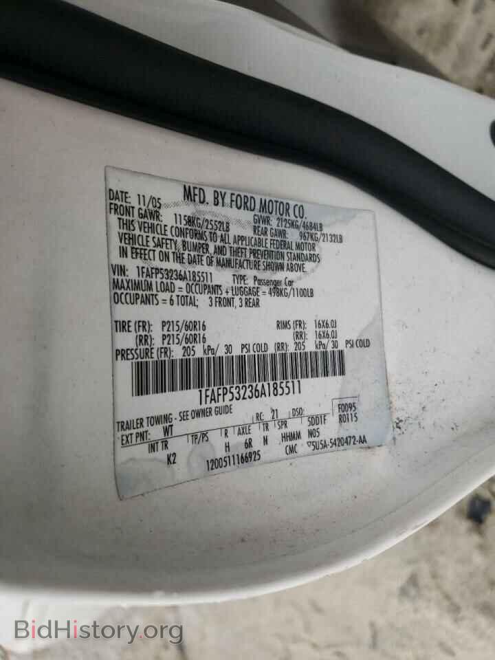2006 FORD TAURUS - VIN: 1FAFP53236A185511 - Фото 10