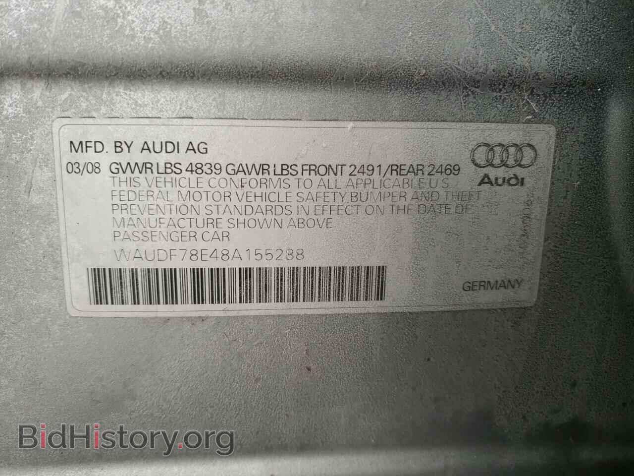 2008 AUDI A4 - VIN: WAUDF78E48A155288 - Фото 10