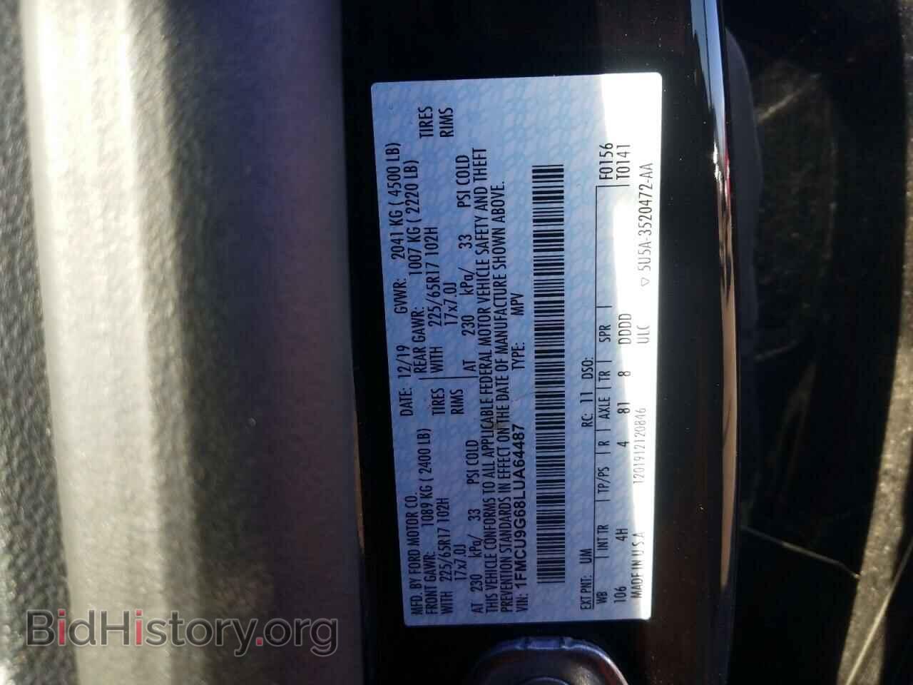 2020 FORD ESCAPE - VIN: 1FMCU9G68LUA64487 - Фото 10