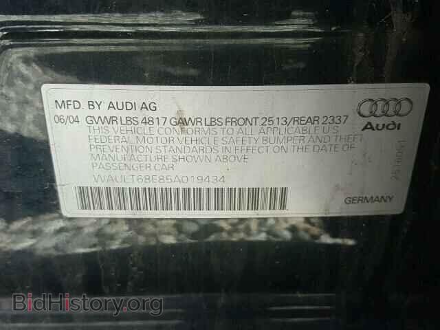 2005 AUDI A4 - VIN: WAULT68E85A019434 - Фото 10