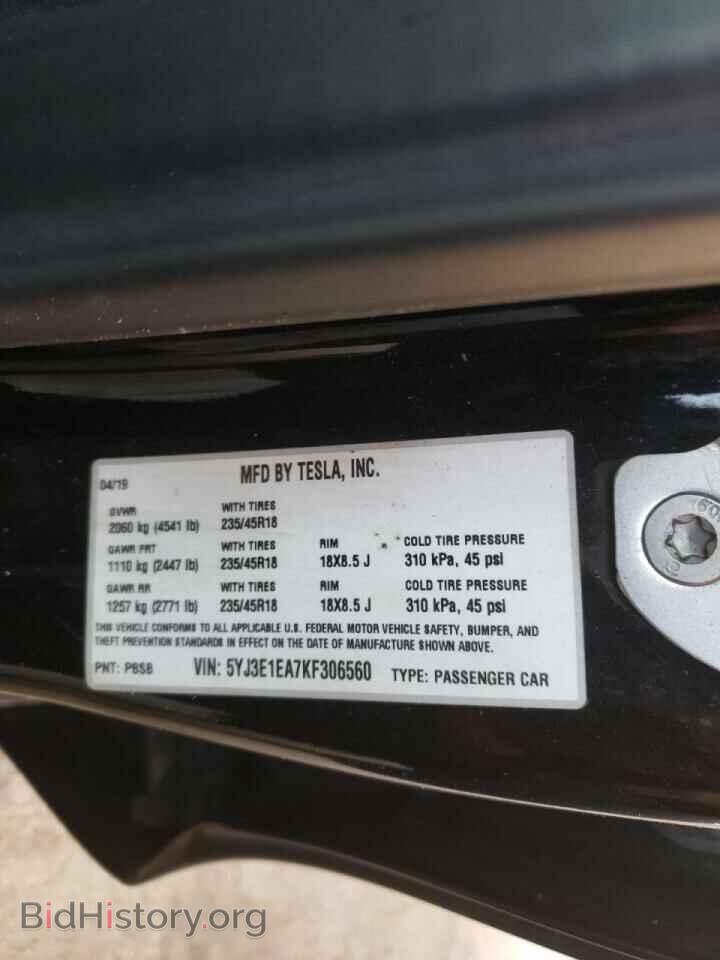 2019 TESLA MODEL 3 - VIN: 5YJ3E1EA7KF306560 - Фото 10
