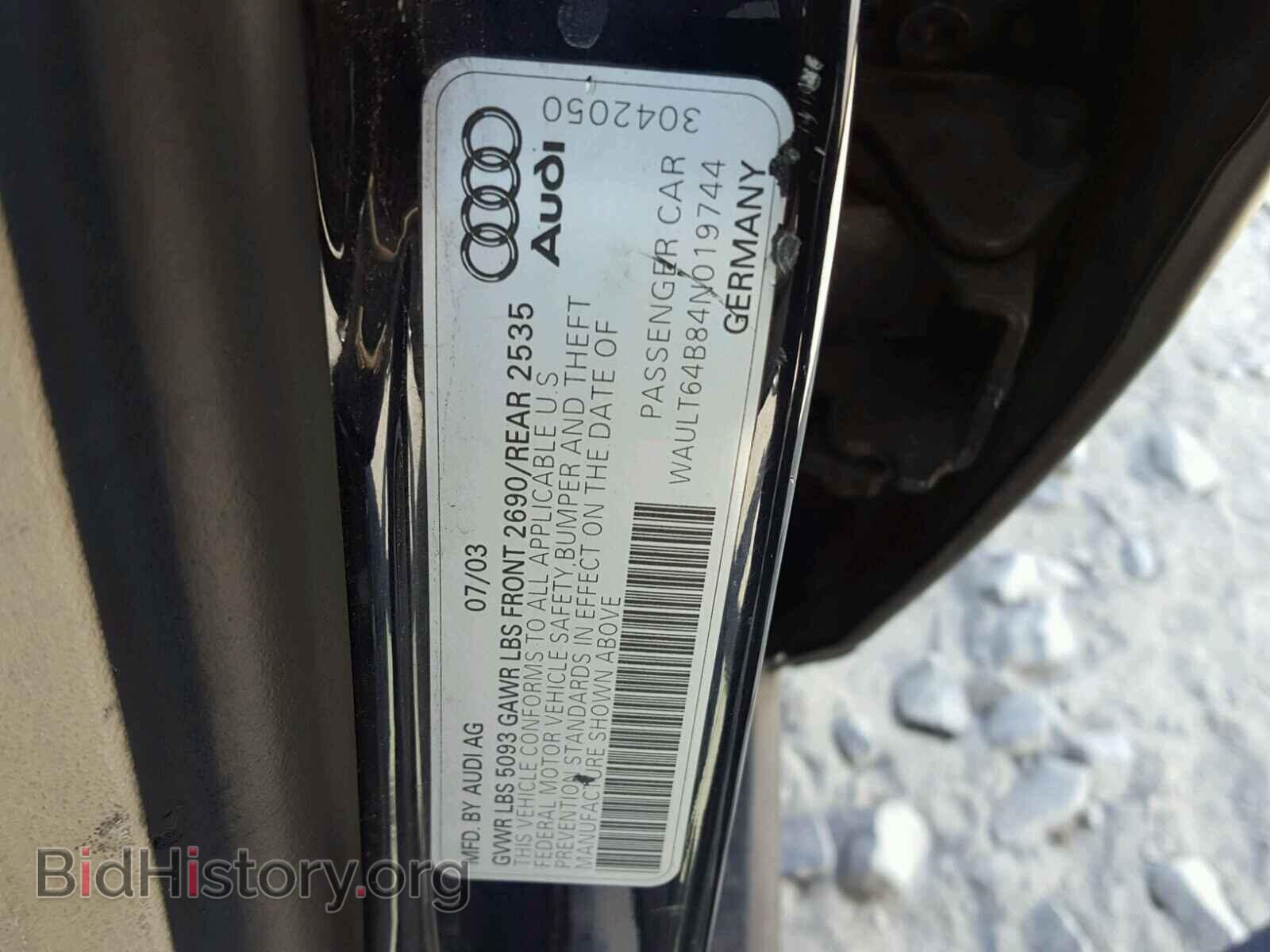 2004 AUDI A6 - VIN: WAULT64B84N019744 - Фото 10