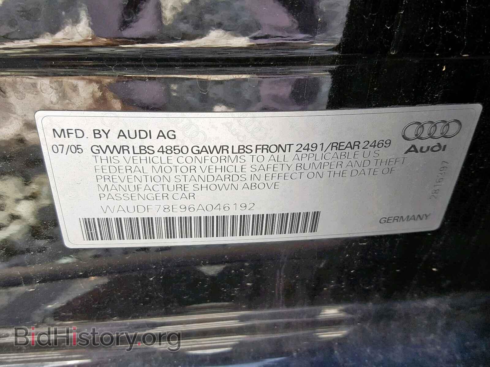 2006 AUDI A4 - VIN: WAUDF78E96A046192 - Фото 10
