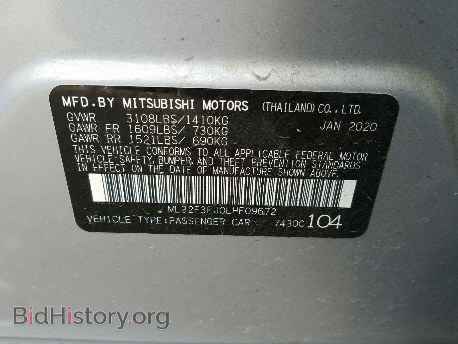2020 MITSUBISHI MIRAGE - VIN: ML32F3FJ0LHF09672 - Фото 10