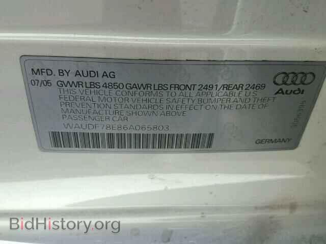 2006 AUDI A4 - VIN: WAUDF78E86A065803 - Фото 9