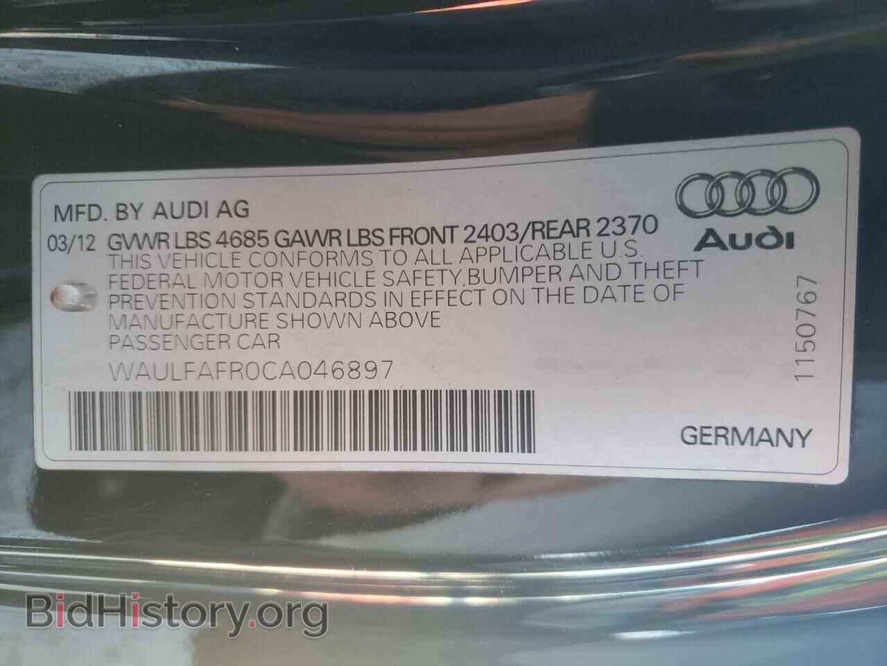 2012 AUDI A5 - VIN: WAULFAFR0CA046897 - Фото 10