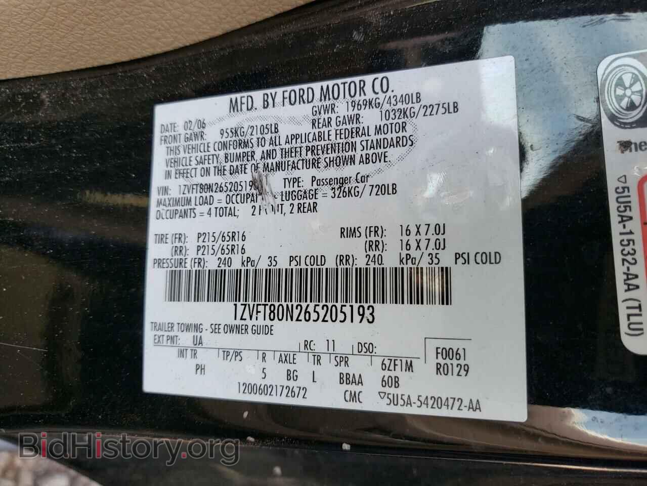 2006 FORD MUSTANG - VIN: 1ZVFT80N265205193 - Фото 10
