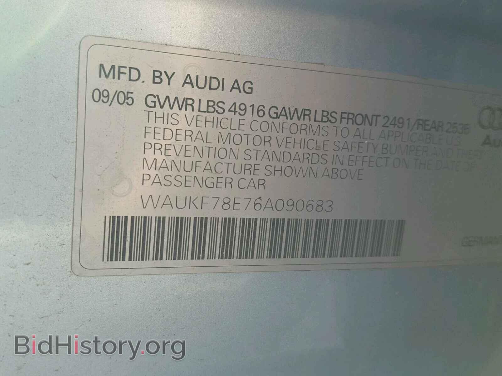 2006 AUDI A4 - VIN: WAUKF78E76A090683 - Фото 10