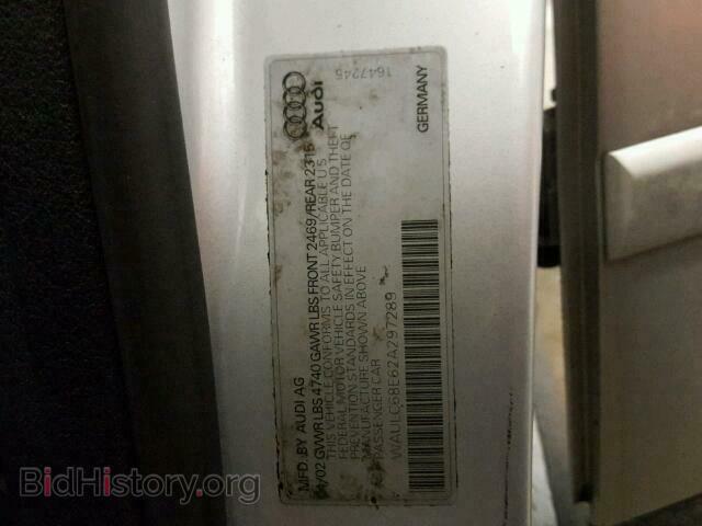 2002 AUDI A4 - VIN: WAULC68E62A297289 - Фото 10