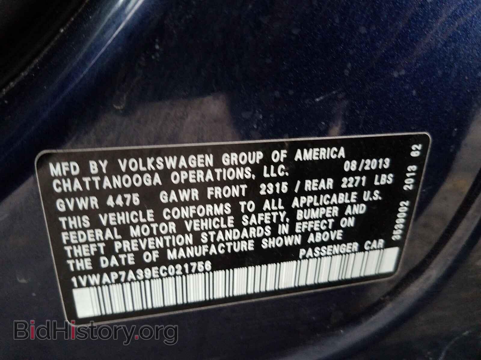 2014 VOLKSWAGEN PASSAT - VIN: 1VWAP7A39EC021756 - Фото 10