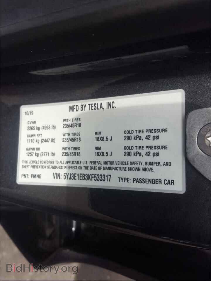 2019 TESLA MODEL 3 - VIN: 5YJ3E1EB3KF533317 - Фото 10