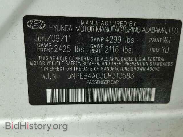 2012 HYUNDAI SONATA - VIN: 5NPEB4AC3CH313583 - Фото 10