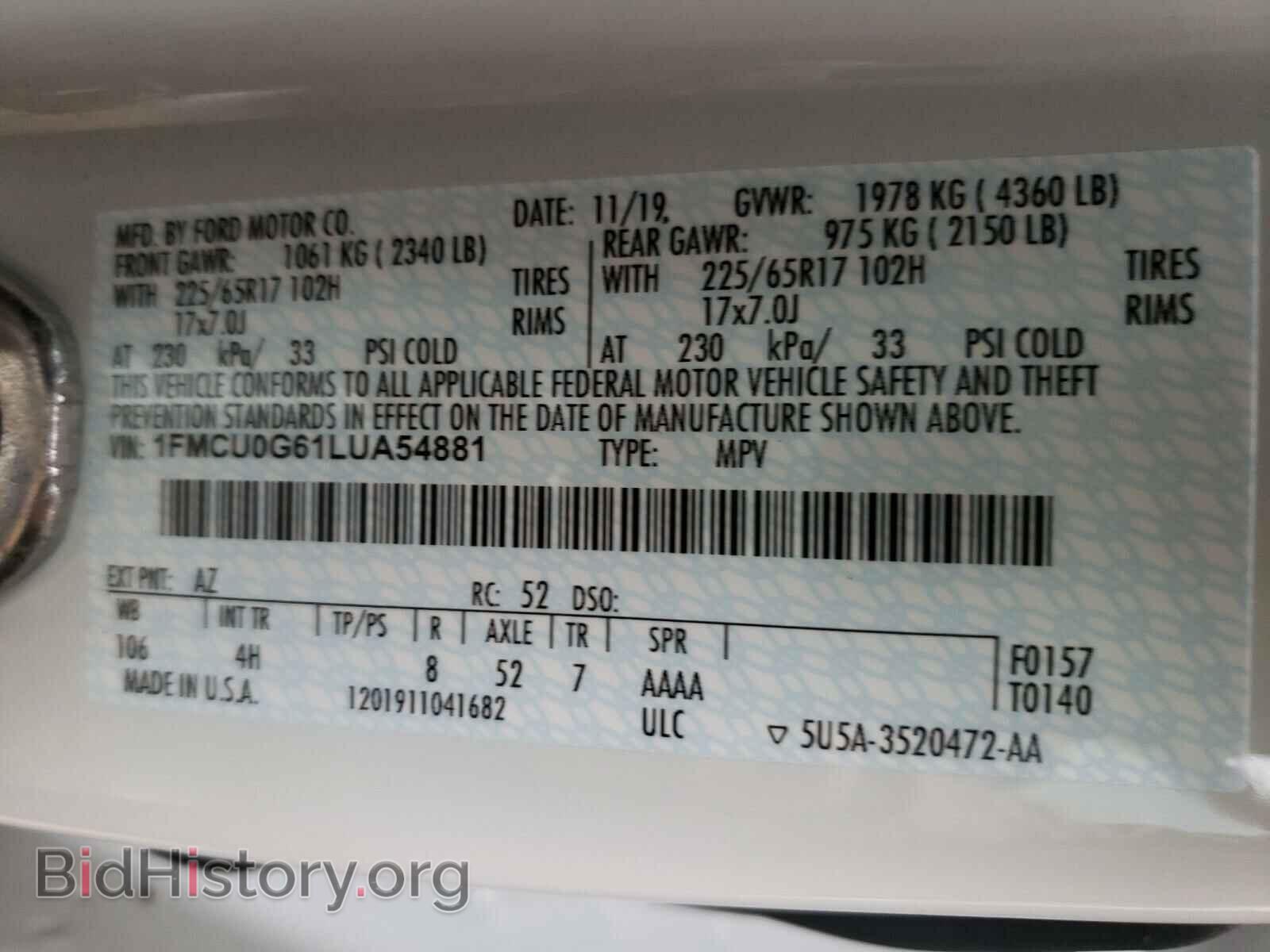 2020 FORD ESCAPE - VIN: 1FMCU0G61LUA54881 - Photo 10