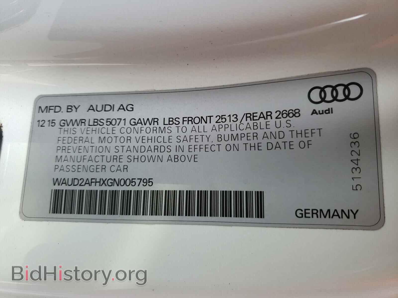 2016 AUDI A5 - VIN: WAUD2AFHXGN005795 - Фото 10